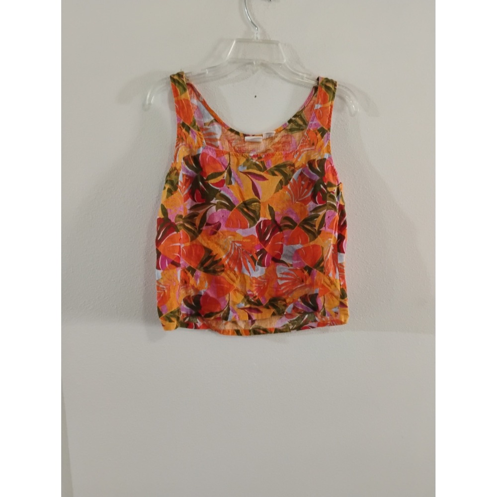 C&C California Womens Large Tropical Leaf Print Tank Top Orange Pink Sleeveless